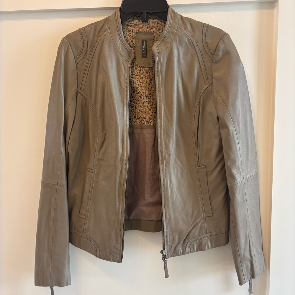 Naf Naf Women's Taupe Leather Jacket